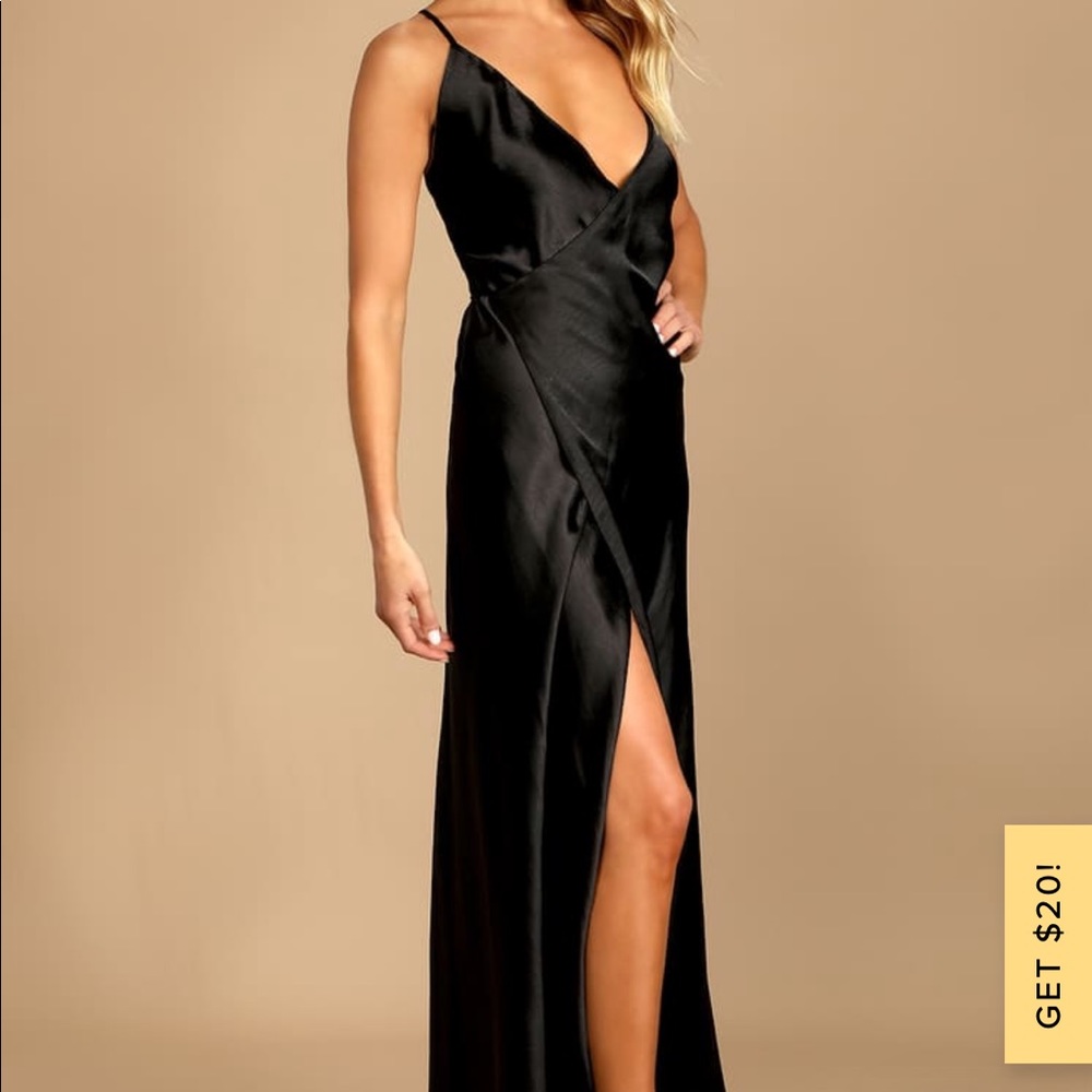 Lulus black satin wrap dress